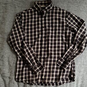 Racing Green Great Britain Lands End Navy and White Plaid Shirt
